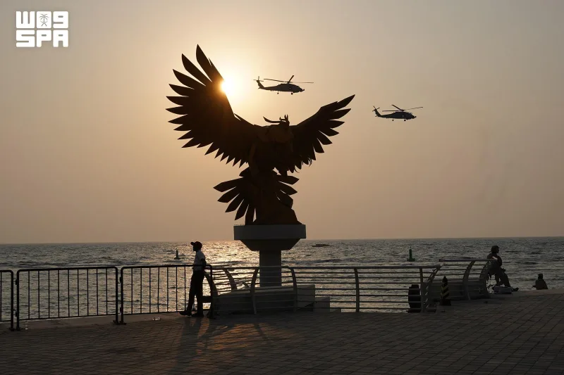Seahawk Helicopters and Boat Formations: Saudi Navy Celebrates National Day Over Jeddah's Waters
