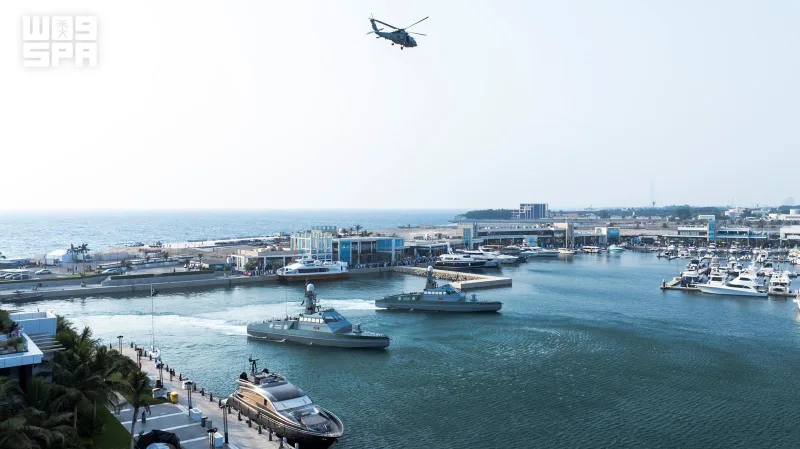 Seahawk Helicopters and Boat Formations: Saudi Navy Celebrates National Day Over Jeddah's Waters