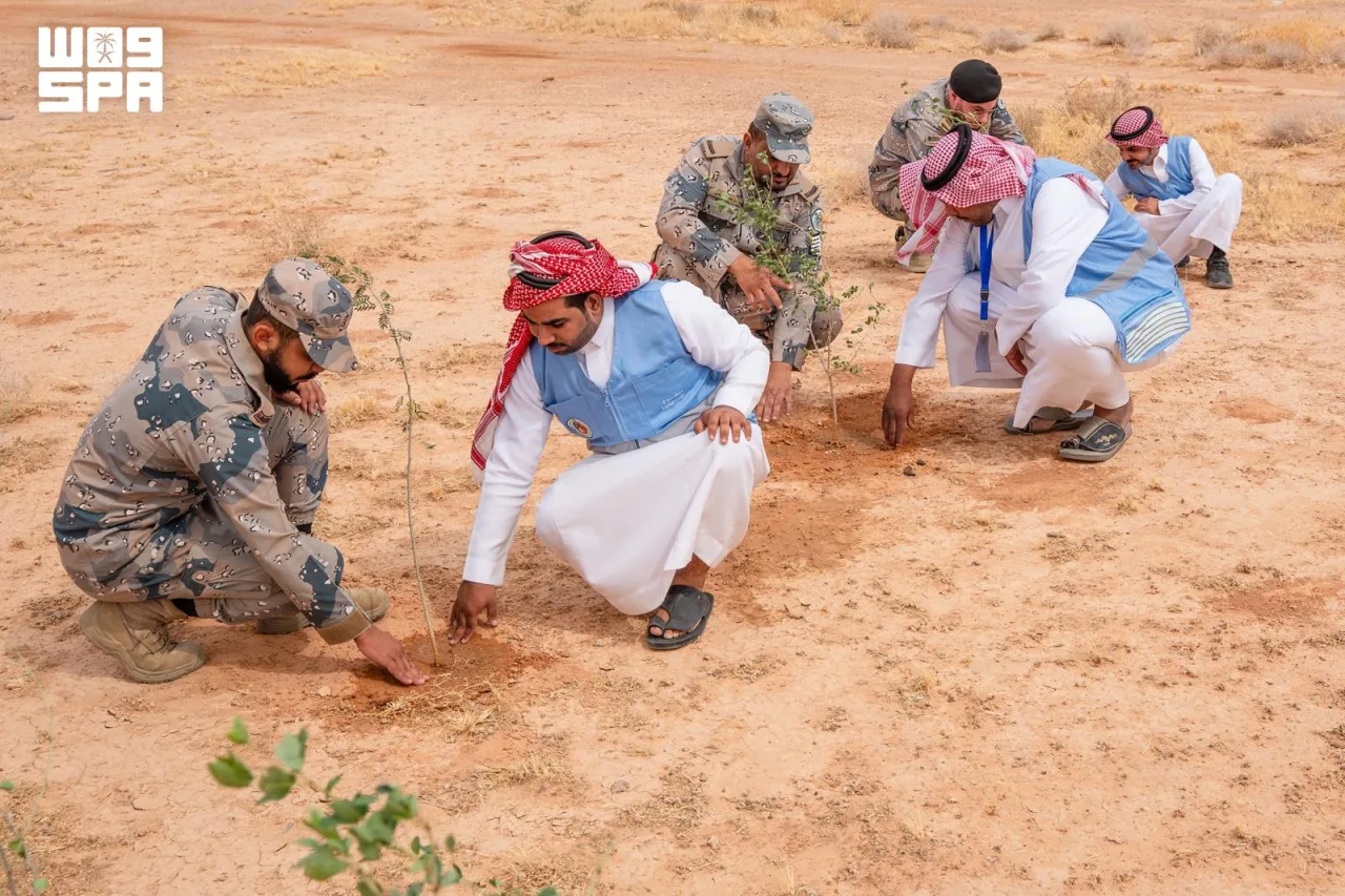 متطوعون وحرس الحدود يزرعون الشتلات في الحدود الشمالية ضمن مبادرة "حدود خضراء"