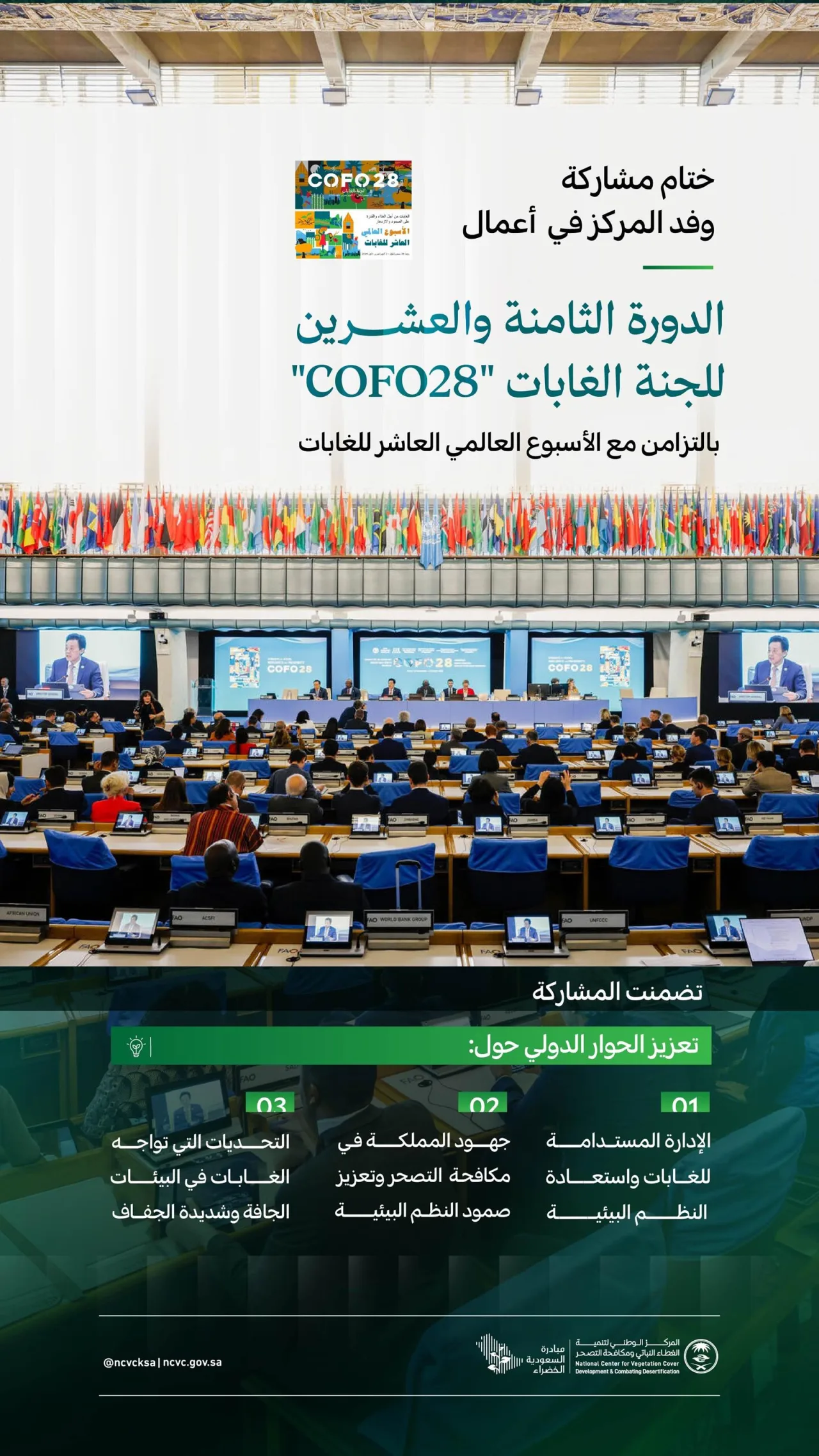في روما.. المملكة تعرض تجربتها في استعادة الغابات بالبيئات الجافة خلال اجتماعات COFO28