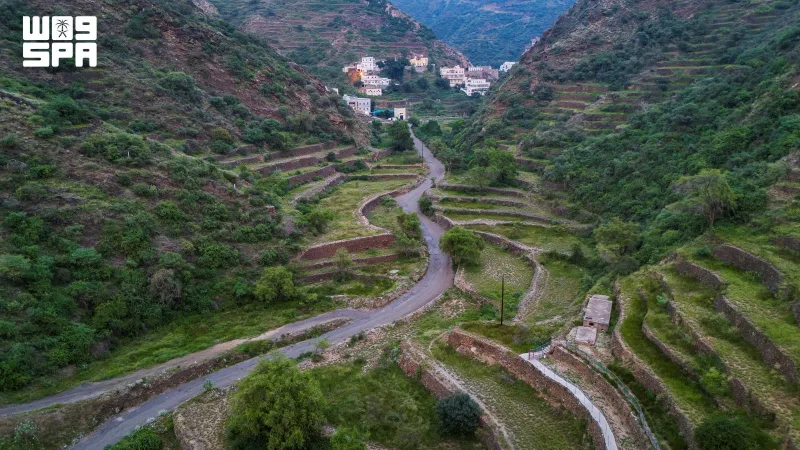 በጃዛን አል-ዳየር የሚገኘው ዋዲ አል-ጂኒያ፡ ከዝናብ በኋላ አረንጓዴ እርከኖችና የተራራ መንደሮች
