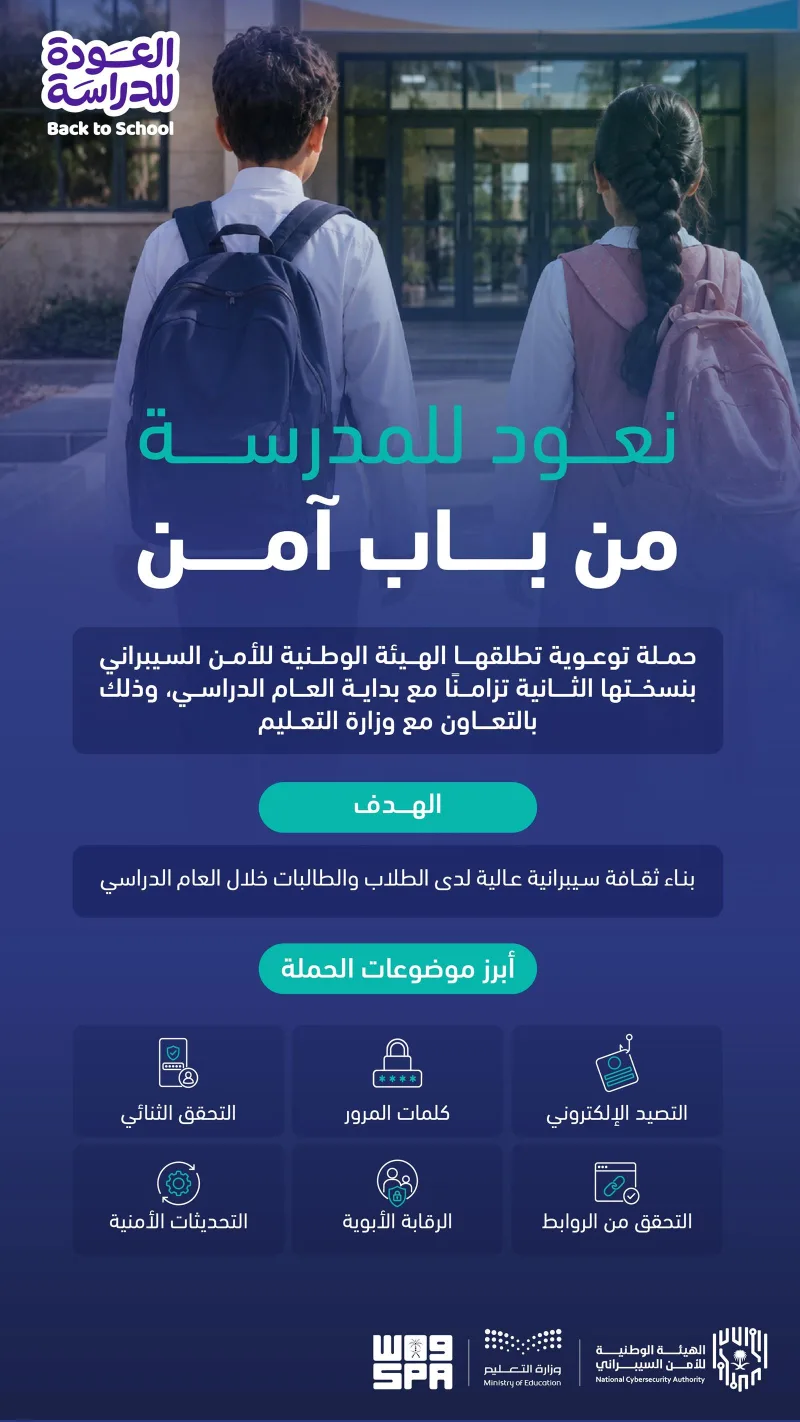«نعود للمدرسة من باب آمن».. حملة سيبرانية للطلاب وأولياء الأمور