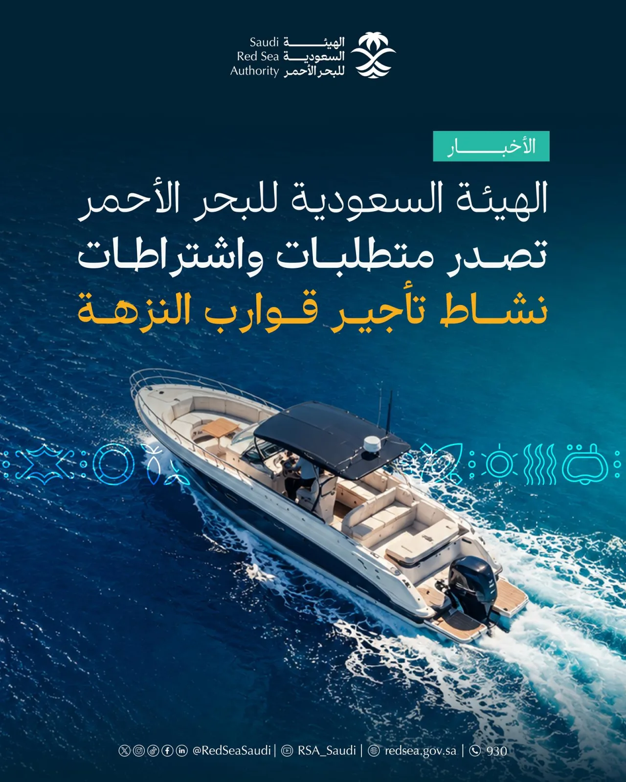 لأول مرة في المملكة.. هيئة البحر الأحمر تنظم تأجير قوارب النزهة بترخيص لكل قارب